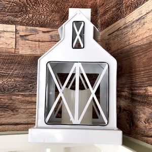 White light up farmhouse lantern with faux wax light candle, NWT